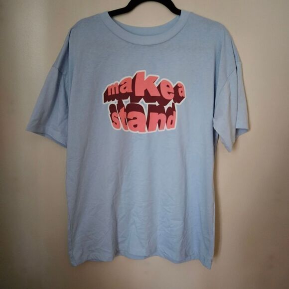 BP Tee Shirt Light Blue Graphic Make A Stand Pink Oversized Casual Crewneck - Picture 8 of 8